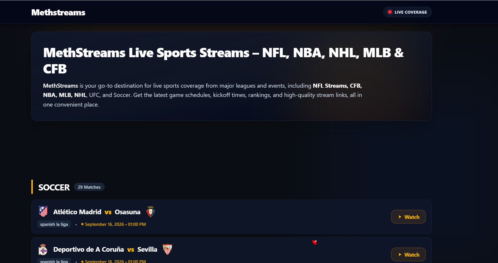 BuffStreams HD live sports streaming website